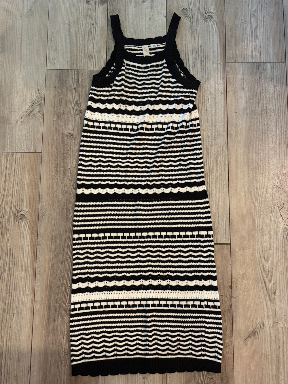 Joie Black and White Crochet Striped Knit Maxi Dress Spaghetti Strap Medium